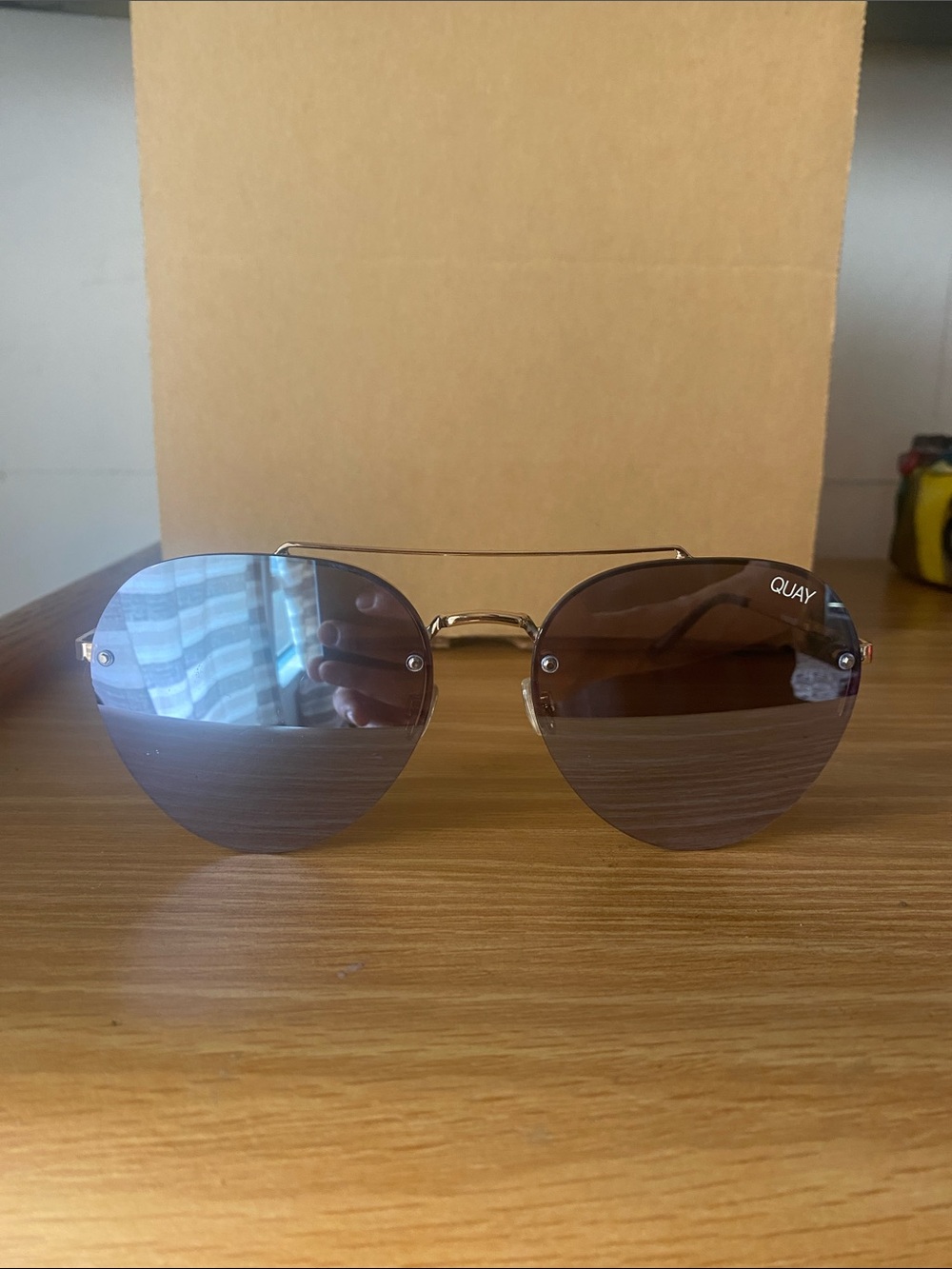 Quay Australia Gold Rimless Sunglasses with Brown Gradient Lenses